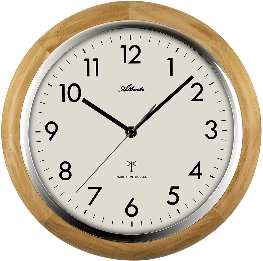 ATLANTA Horloge Murale Radio-pilotée Entourage Bois De Hêtre 1 ATLANTA Horloge Murale Radio-pilotée Entourage Bois De Hêtre