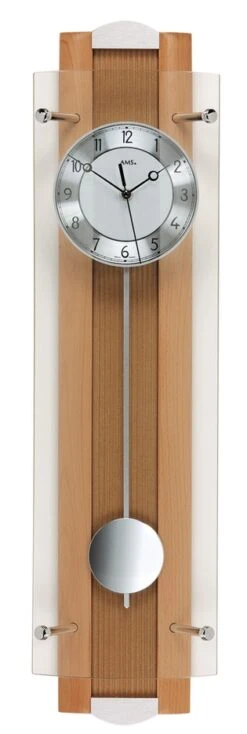 AMS Pendule Murale à Balancier Radio Pilotée En Bois De Hêtre Et Verre
