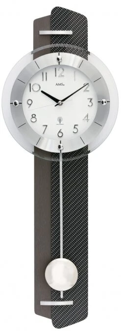 AMS Pendule Murale à Balancier Noire Radio-pilotée En Carbone