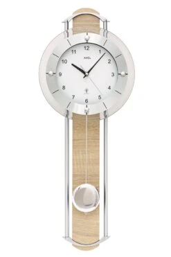 AMS Pendule Murale à Balancier Radio-pilotée Moderne En Bois De Sonoma