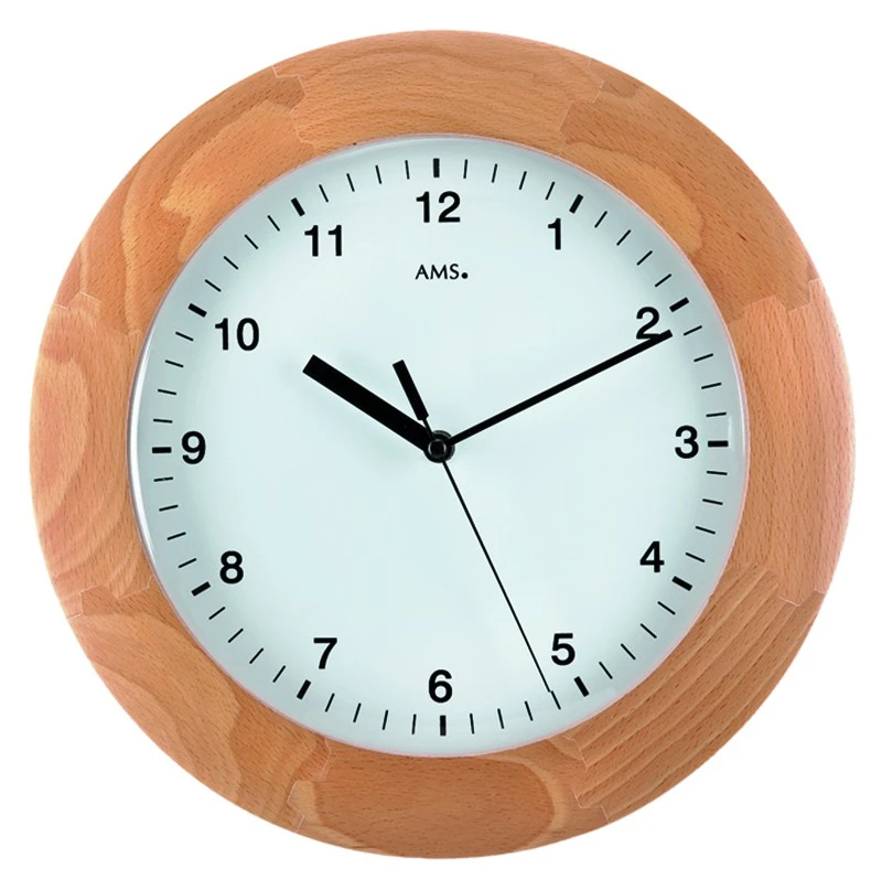 AMS Horloge Murale Radio-pilotée Ronde Entourage Bois Hêtre 1 AMS Horloge Murale Radio-pilotée Ronde Entourage Bois Hêtre