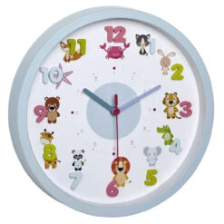 Pendule Murale Silencieuse Bleue Pour Enfants "petits Animaux"