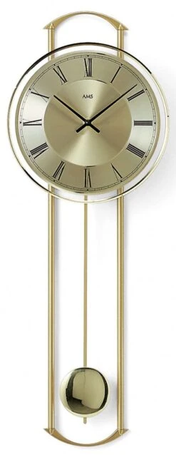 AMS Pendule Murale à Balancier Dorée Golden-Bridge