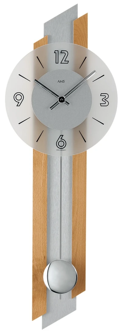 AMS Horloge Murale à Balancier à Quartz En Bois Et Verre 2 AMS Horloge Murale à Balancier à Quartz En Bois Et Verre – Image 2