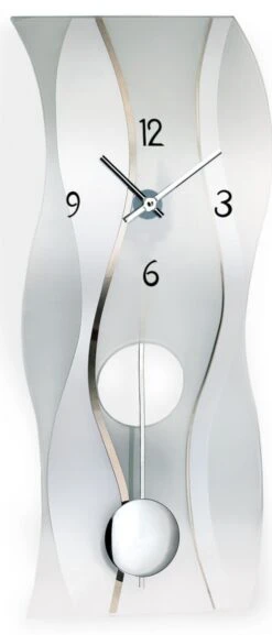 AMS Pendule Murale En Verre Satiné à Balancier Glasswave