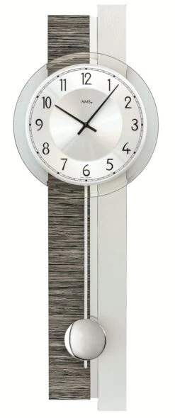 AMS Pendule Murale Moderne En Aluminium Et Bois De Noyer