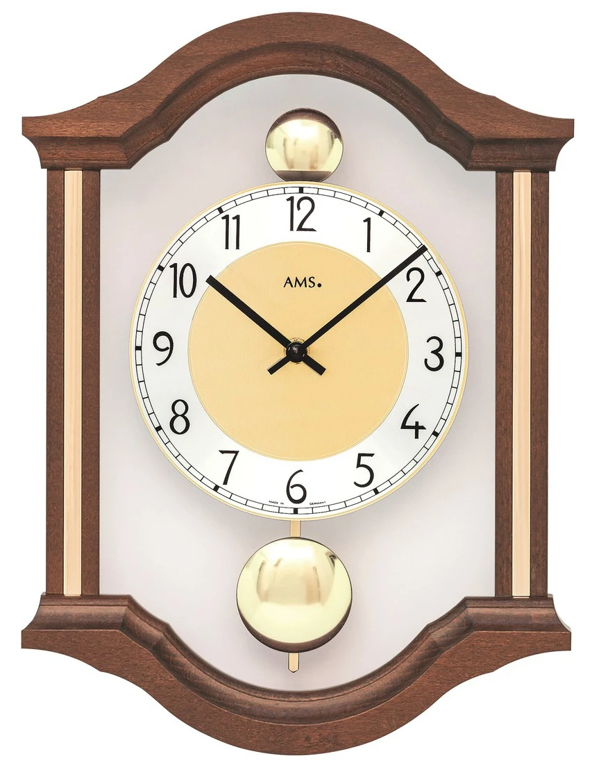 AMS Pendule Murale à Balancier En Bois De Chêne, Laiton Et Verre 3 AMS Pendule Murale à Balancier En Bois De Chêne, Laiton Et Verre – Image 3