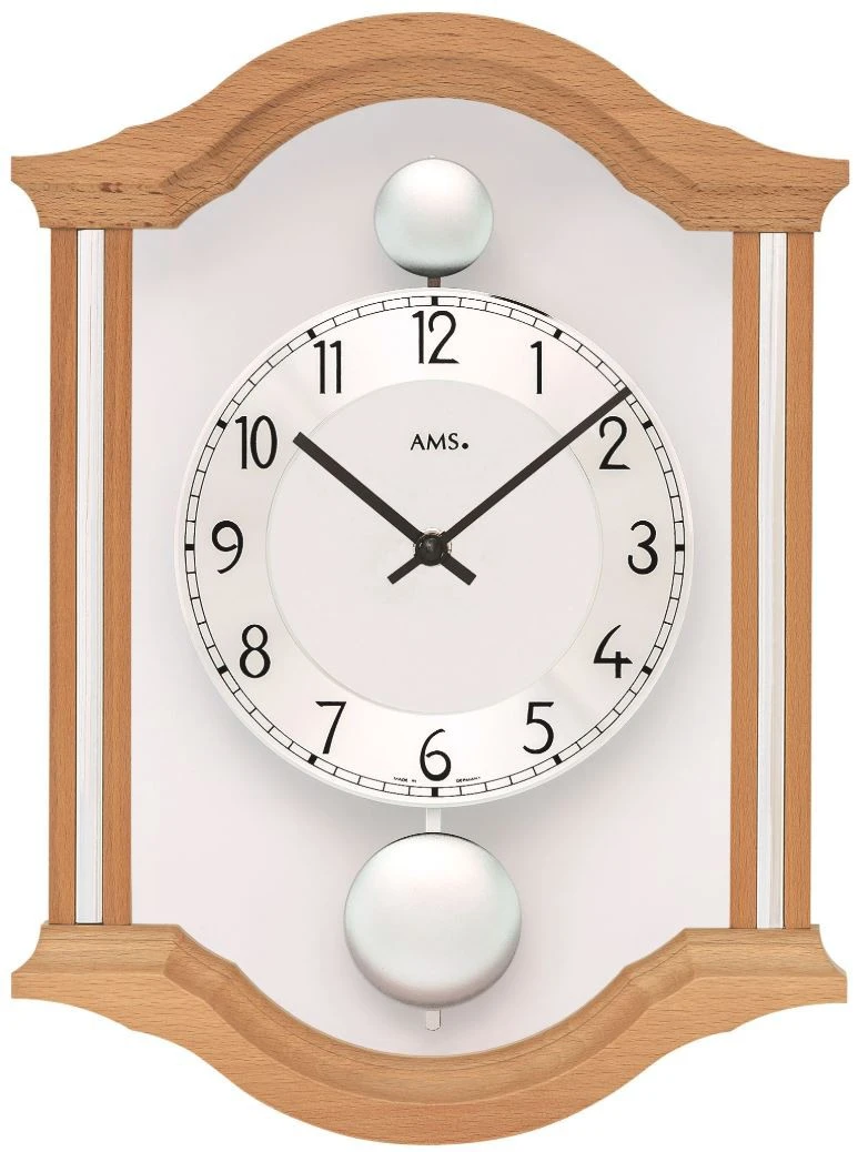 AMS Pendule Murale à Balancier En Bois De Chêne, Laiton Et Verre 2 AMS Pendule Murale à Balancier En Bois De Chêne, Laiton Et Verre – Image 2