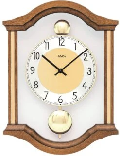 AMS Pendule Murale à Balancier En Bois De Chêne, Laiton Et Verre