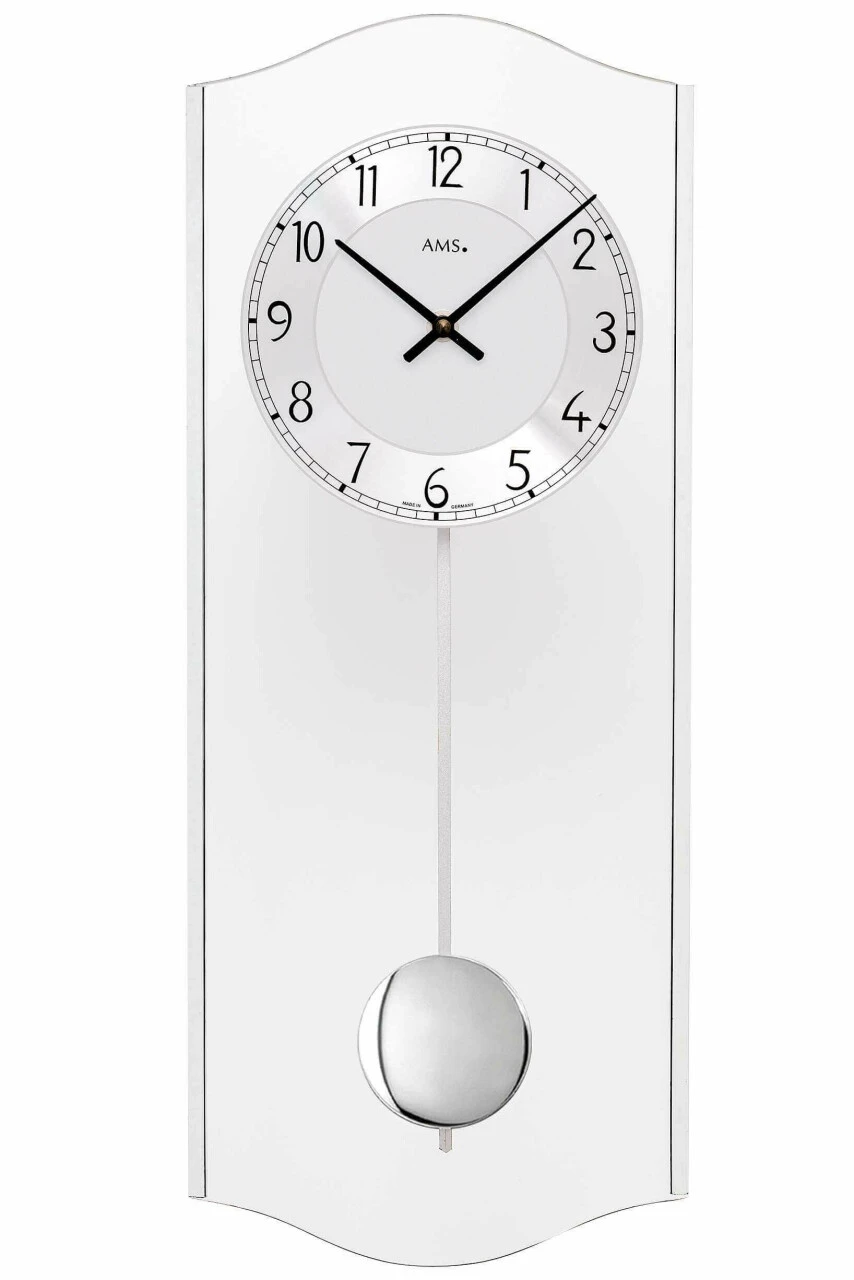 AMS Horloge Murale à Balancier Argentée En Verre 1 AMS Horloge Murale à Balancier Argentée En Verre