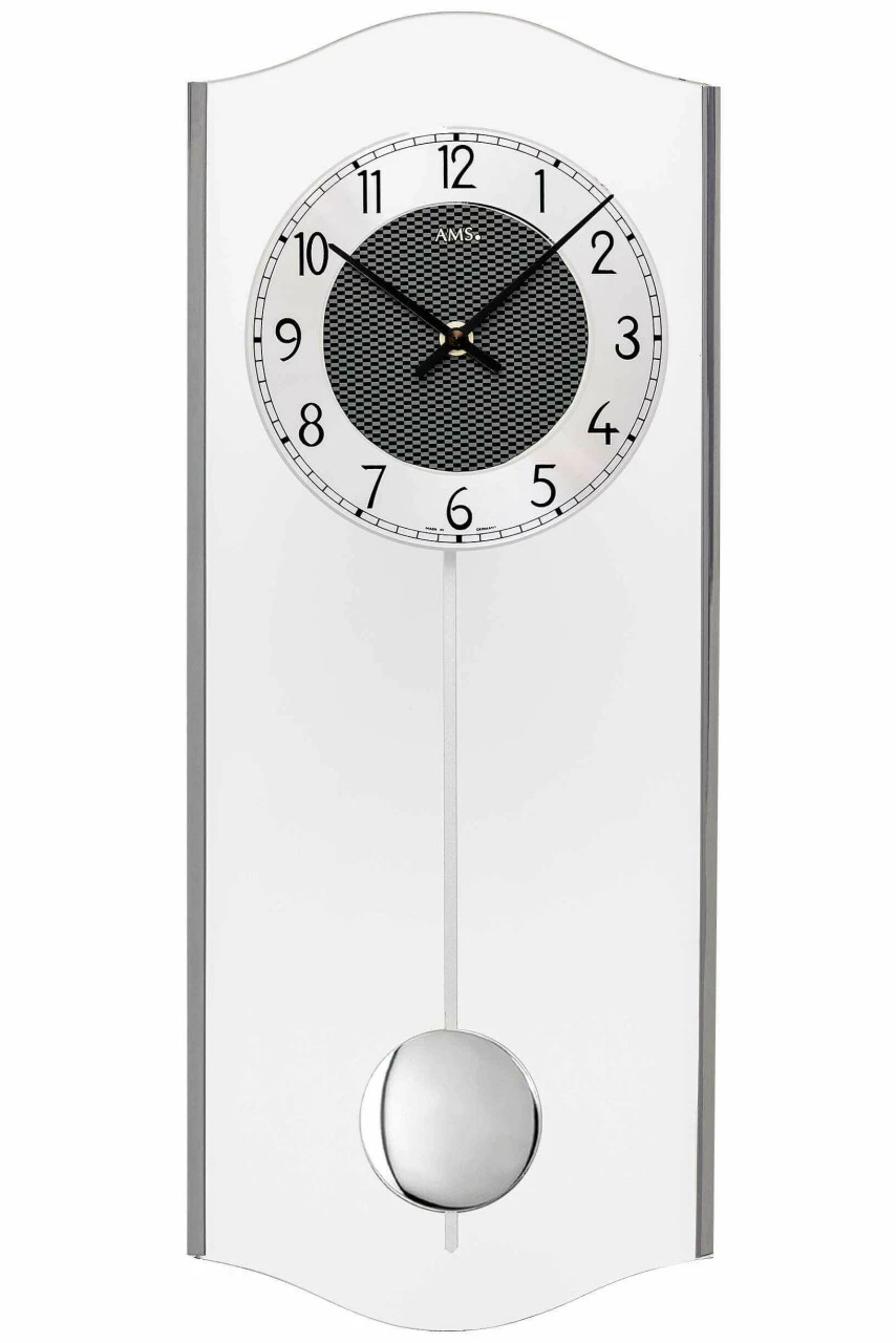 AMS Horloge Murale à Balancier Argentée En Verre 3 AMS Horloge Murale à Balancier Argentée En Verre – Image 3
