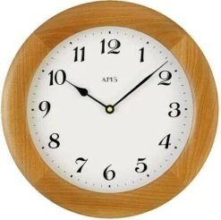 AMS Pendule Murale Ronde En Bois De Merisier Massif