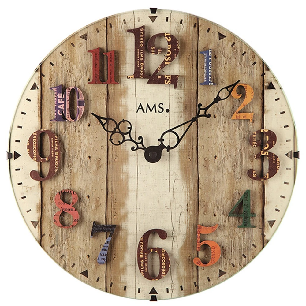 AMS Horloge Industrielle Style Vintage Planche De Bois 1 AMS Horloge Industrielle Style Vintage Planche De Bois