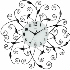 Horloge Murale Ronde Arabesque En Métal Noir