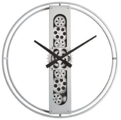 Grande Horloge Murale Rouage Animée Grise