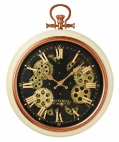 Pendule Murale Animée Cuivrée Et Blanche Style Vintage