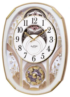 Rhythm Pendule Murale Ronde Animée Noire Et Dorée