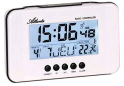 ATLANTA Réveil Radio-piloté Blanc Boutons En Façade