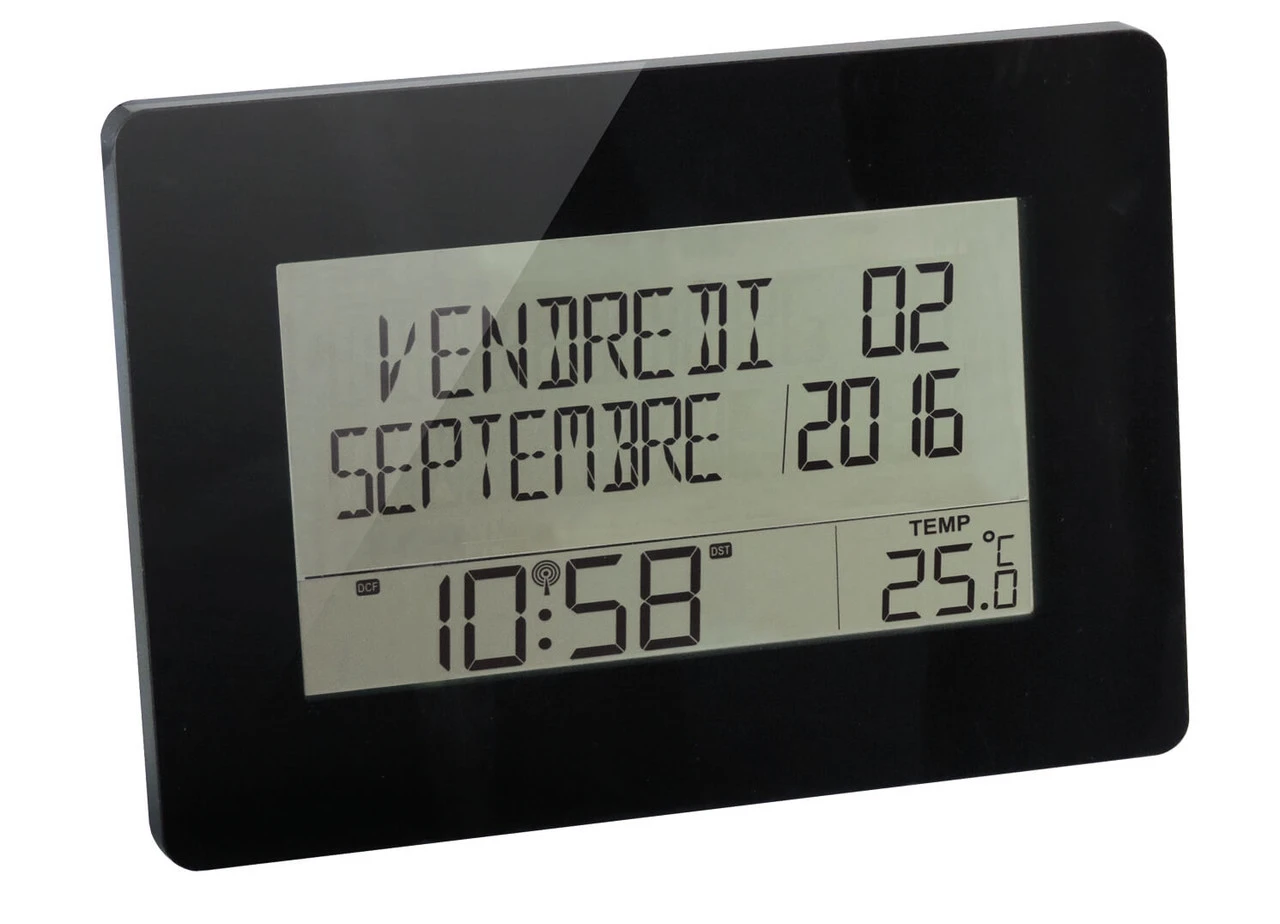 Horloge Murale Digitale Radio Pilotée Noir Calendrier En Français 1 Horloge Murale Digitale Radio Pilotée Noir Calendrier En Français