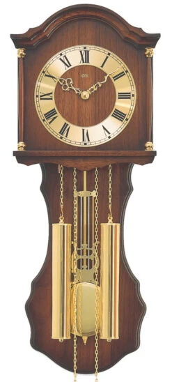 AMS Pendule Murale Mécanique En Bois Cadran Bois Et Laiton Doré