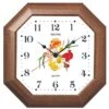 Horloge Murale Bois Teinté Noyer Octogonale Fleurs
