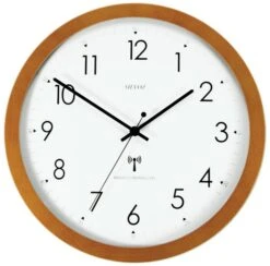 Horloge Murale Radio-pilotée Ronde En Bois